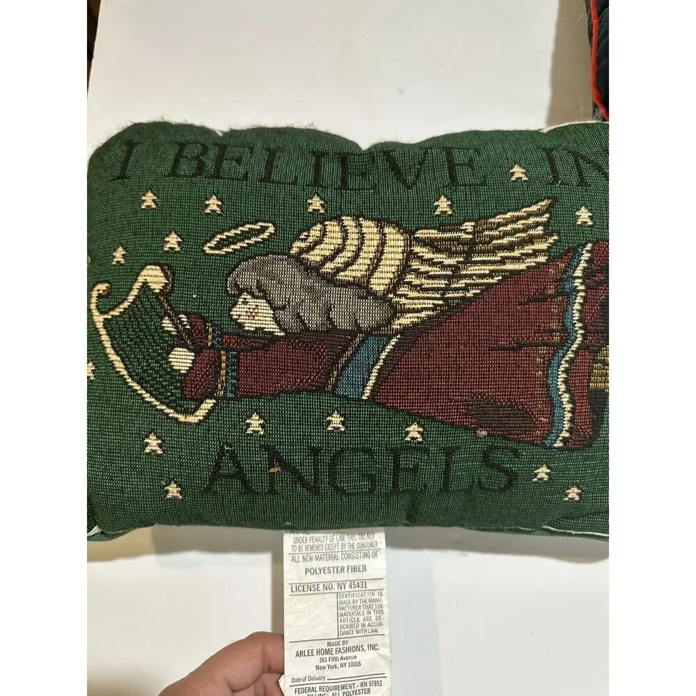 lot of 2 vintage christmas throw pillows red and green I believe in angel + noel